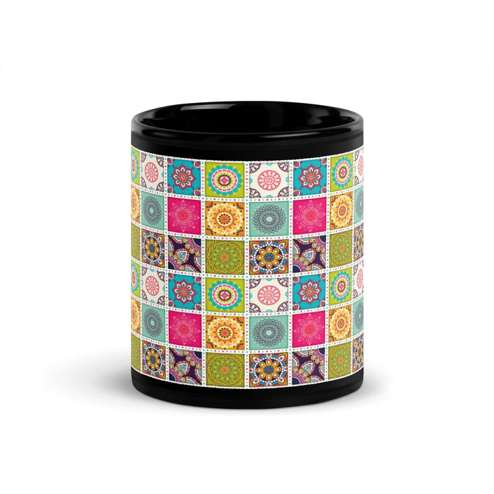 Black Glossy Mug Moroccan Design - bluedesertexperience