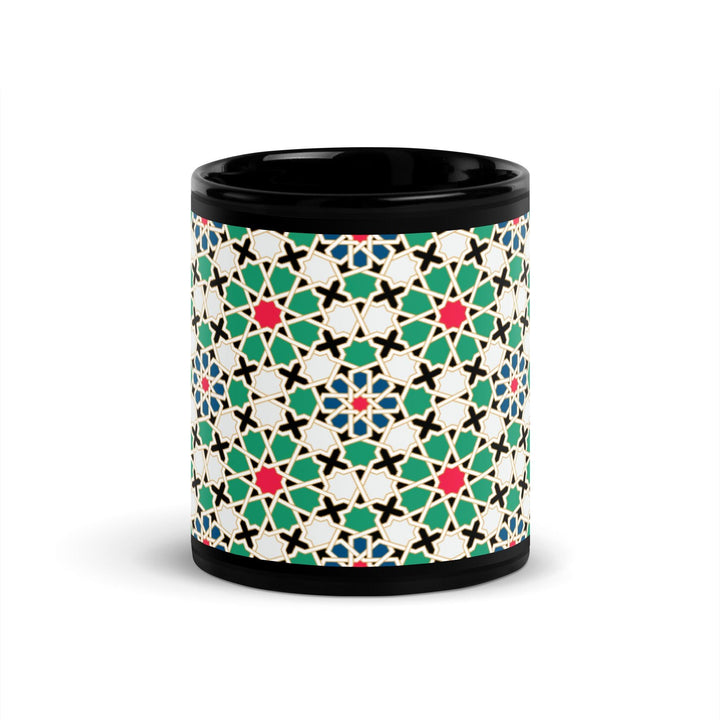 Black Glossy Mug Moroccan Design - bluedesertexperience