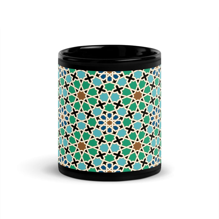 Black Glossy Mug Moroccan Design - bluedesertexperience