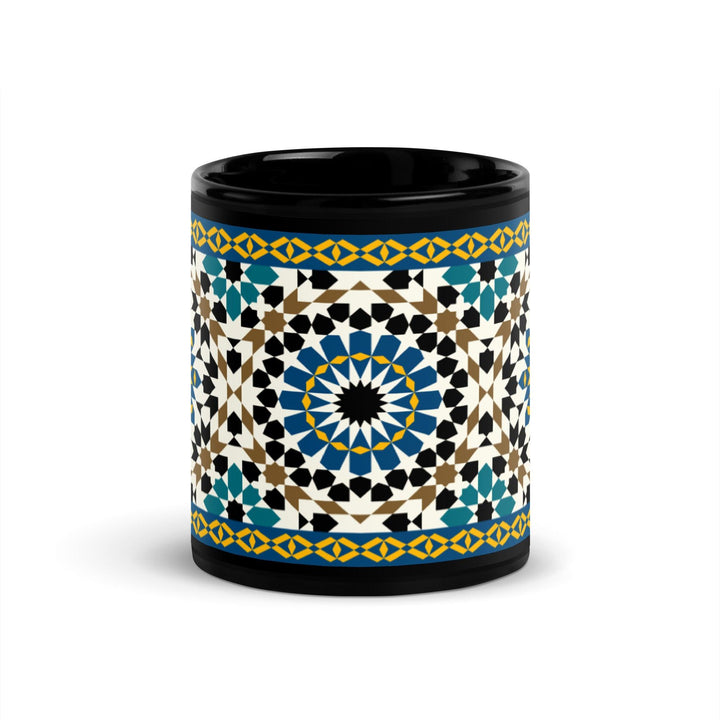 Black Glossy Mug Moroccan Design - bluedesertexperience