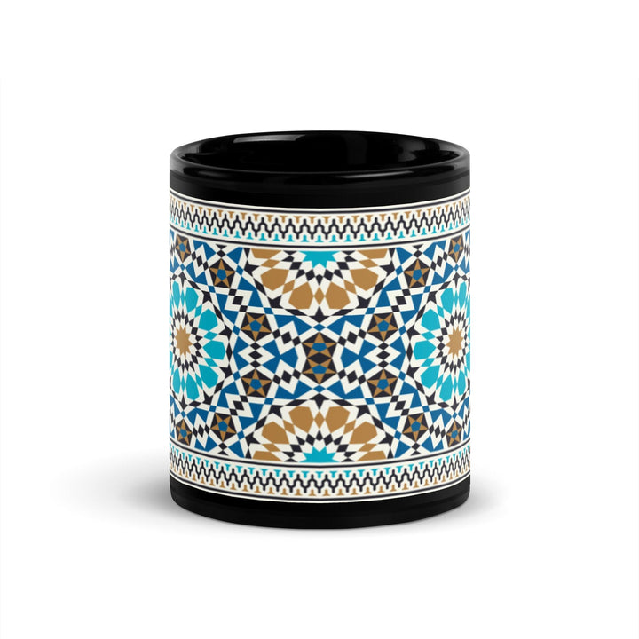 Black Glossy Mug Moroccan Design - bluedesertexperience