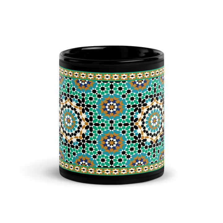 Black Glossy Mug Moroccan Design - bluedesertexperience