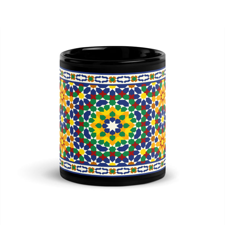 Black Glossy Mug Moroccan Design - bluedesertexperience