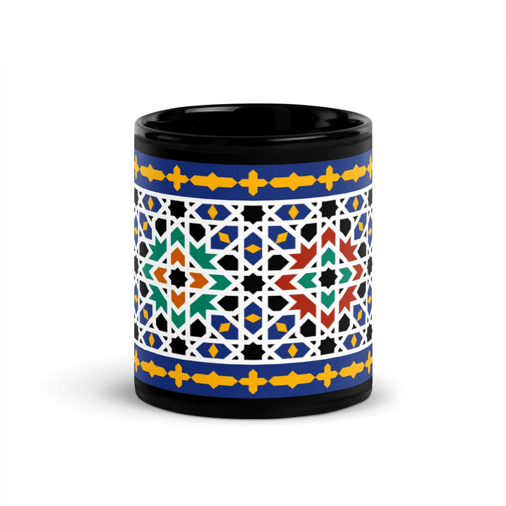 Black Glossy Mug Moroccan Design - bluedesertexperience