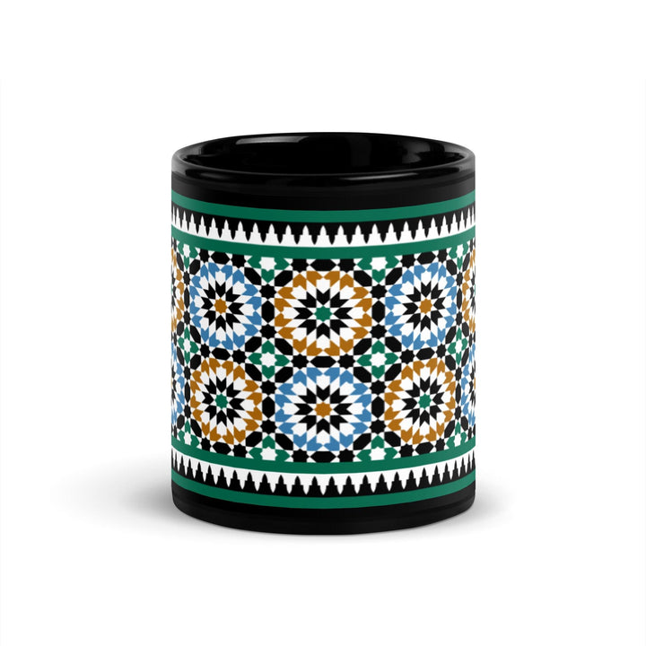 Black Glossy Mug Moroccan Design - bluedesertexperience