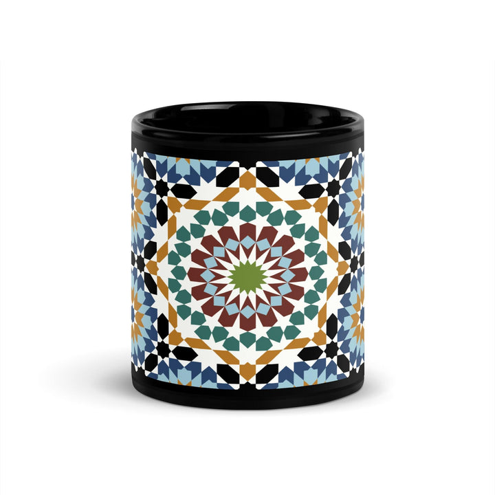 Black Glossy Mug Moroccan Design - bluedesertexperience