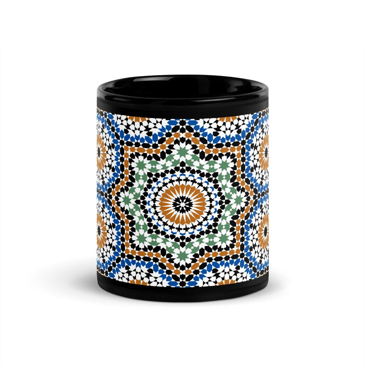 Black Glossy Mug Moroccan Design - bluedesertexperience