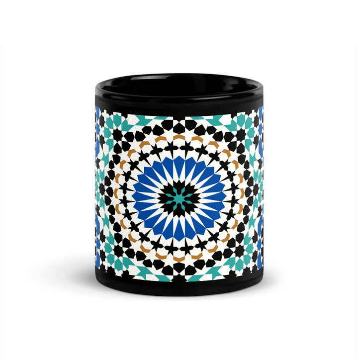 Black Glossy Mug Moroccan Design - bluedesertexperience