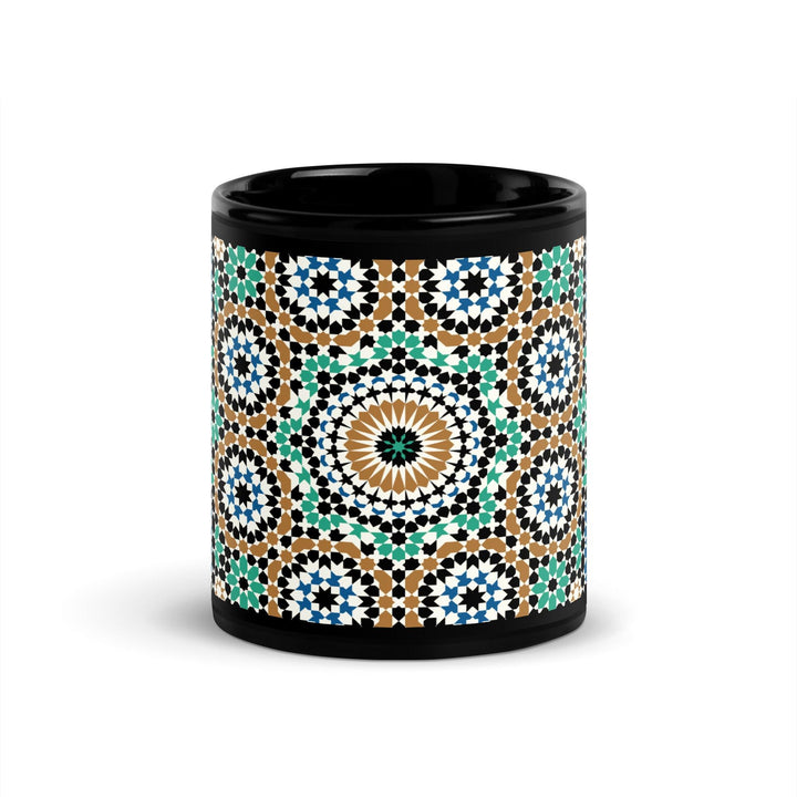 Black Glossy Mug Moroccan Design - bluedesertexperience