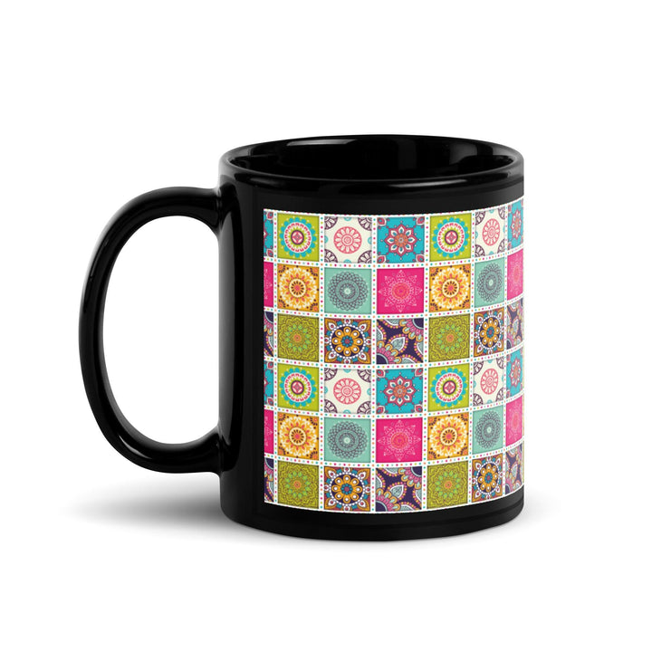 Black Glossy Mug Moroccan Design - bluedesertexperience