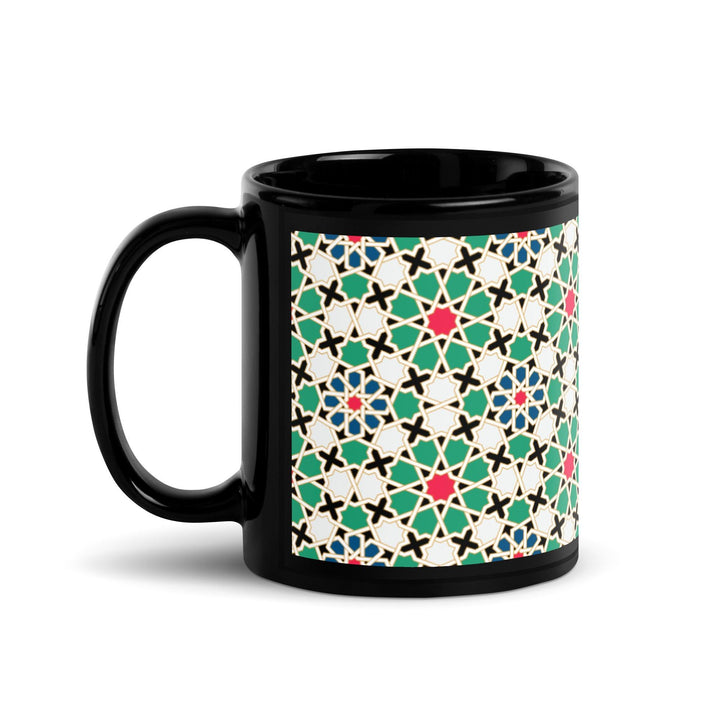 Black Glossy Mug Moroccan Design - bluedesertexperience