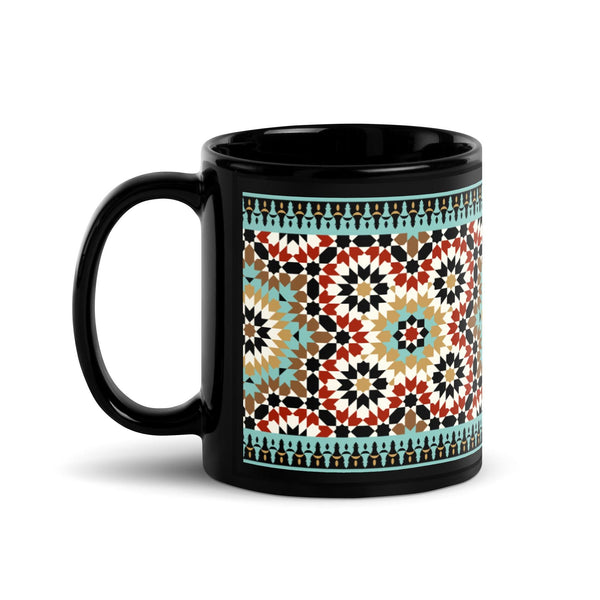 Black Glossy Mug Moroccan Design - bluedesertexperience