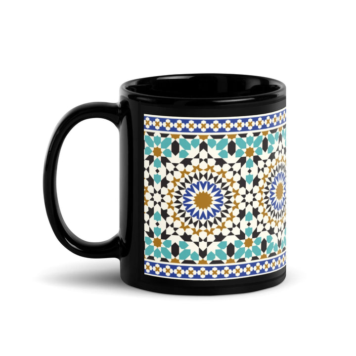 Black Glossy Mug Moroccan Design - bluedesertexperience