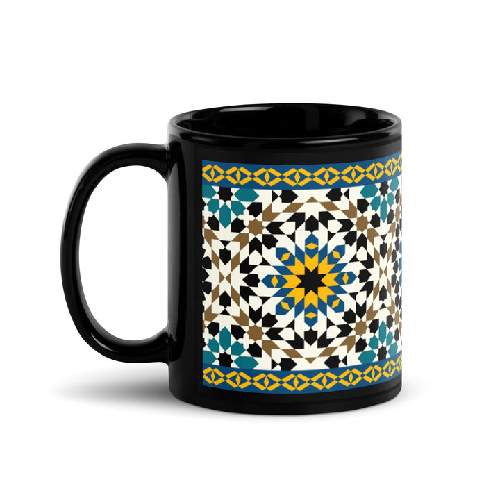 Black Glossy Mug Moroccan Design - bluedesertexperience