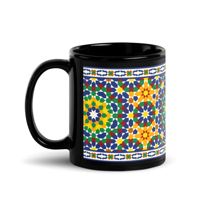 Black Glossy Mug Moroccan Design - bluedesertexperience