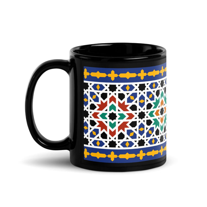 Black Glossy Mug Moroccan Design - bluedesertexperience