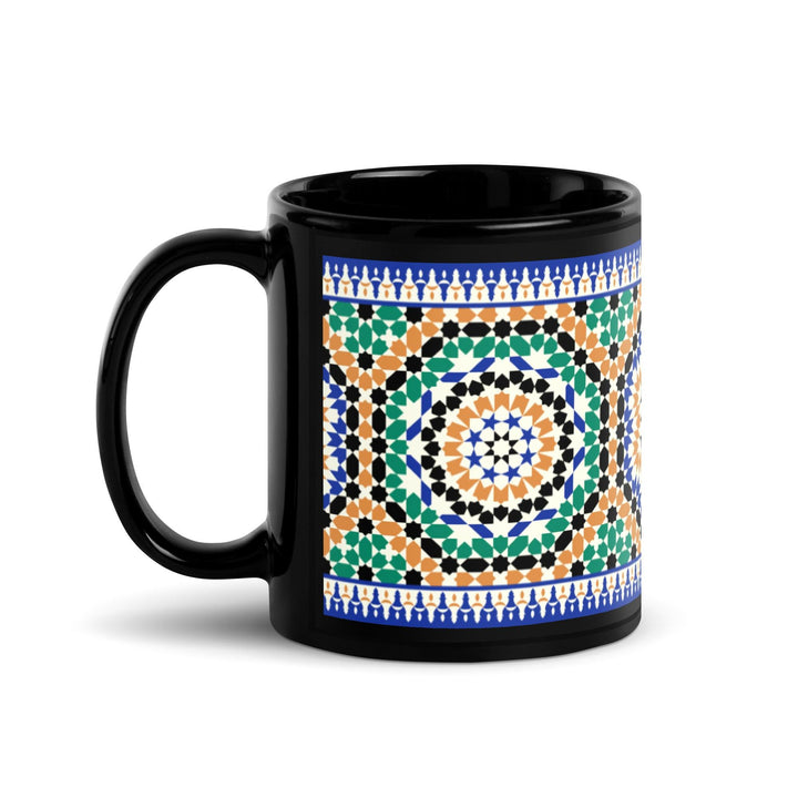 Black Glossy Mug Moroccan Design - bluedesertexperience