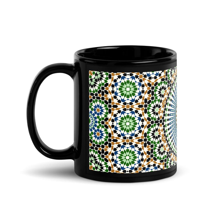 Black Glossy Mug Moroccan Design - bluedesertexperience