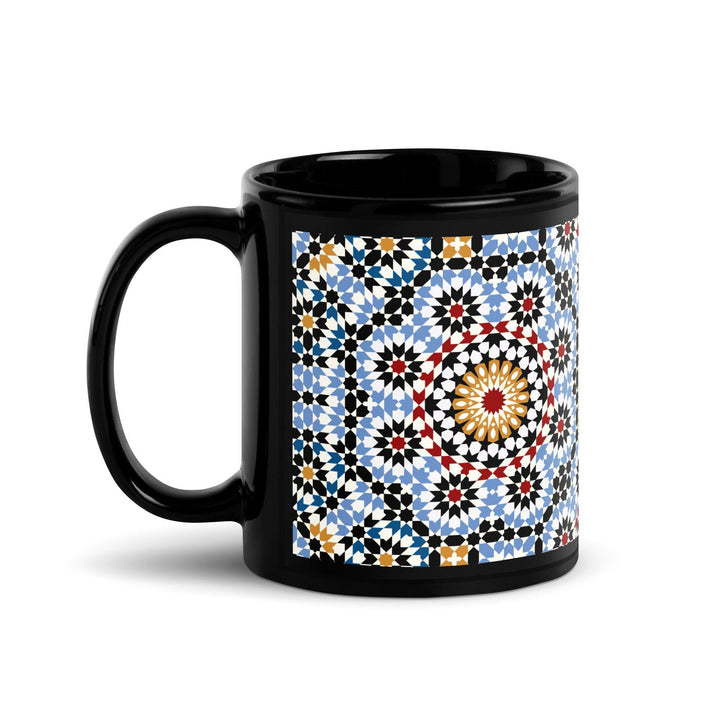 Black Glossy Mug Moroccan Design - bluedesertexperience