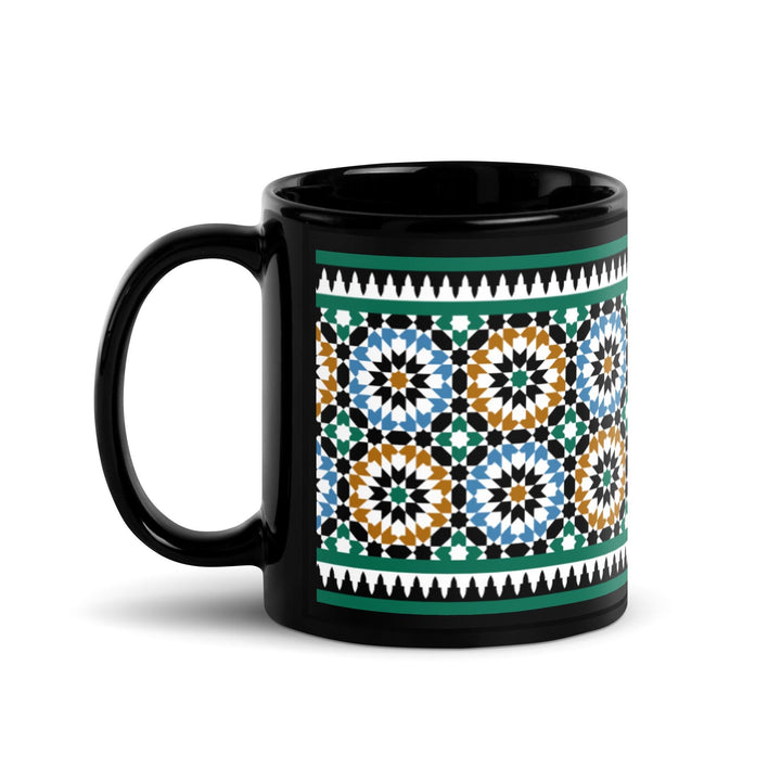 Black Glossy Mug Moroccan Design - bluedesertexperience