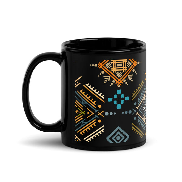 Black Glossy Mug Moroccan Design - bluedesertexperience