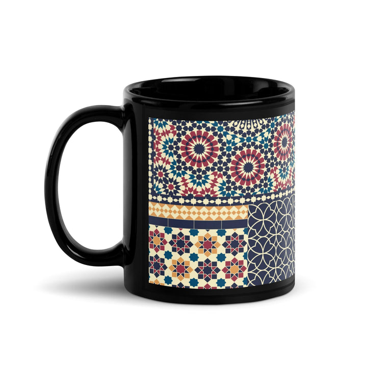 Black Glossy Mug Moroccan Design - bluedesertexperience