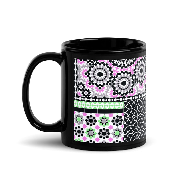 Black Glossy Mug Moroccan Design - bluedesertexperience