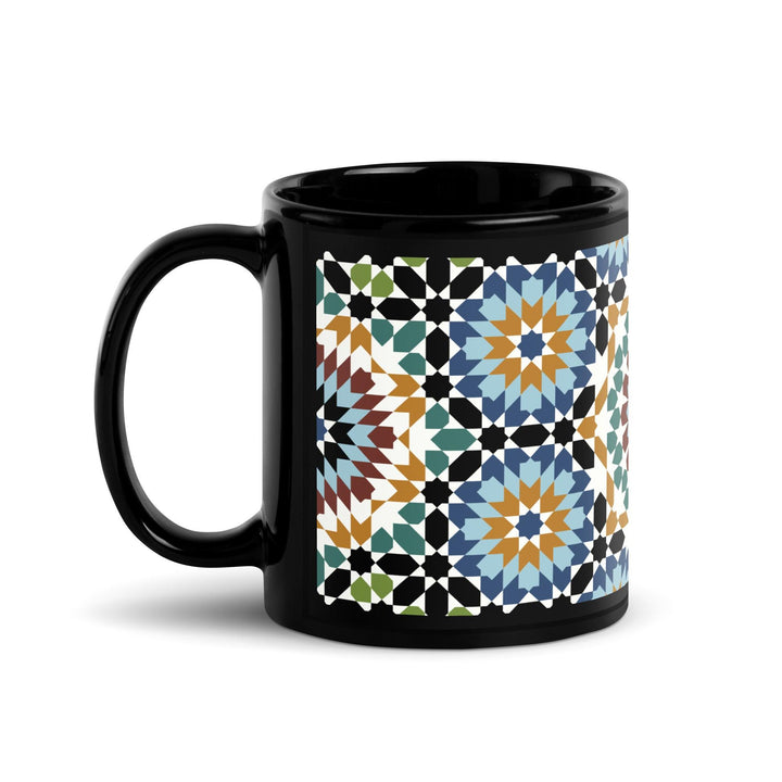 Black Glossy Mug Moroccan Design - bluedesertexperience