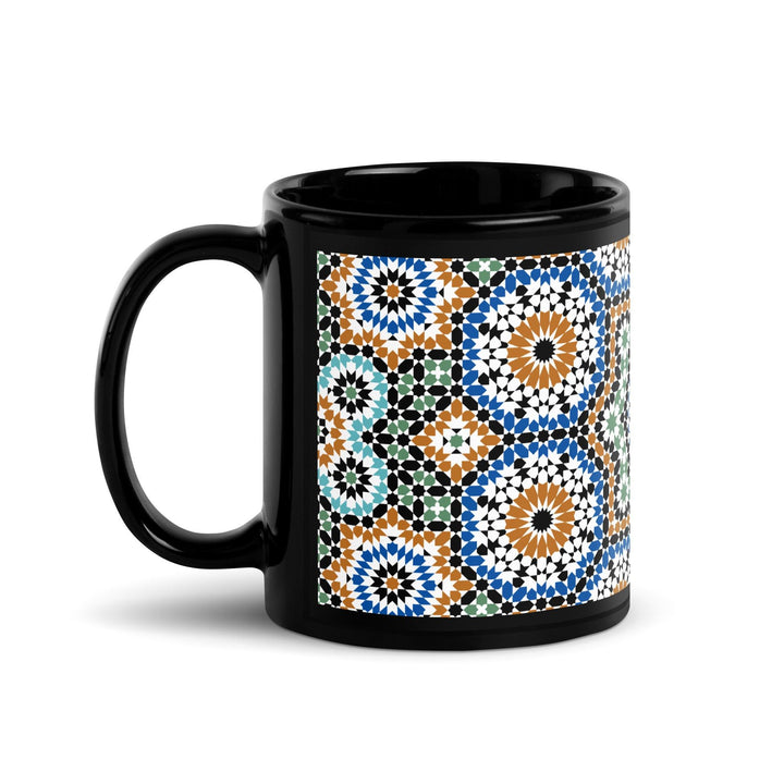 Black Glossy Mug Moroccan Design - bluedesertexperience