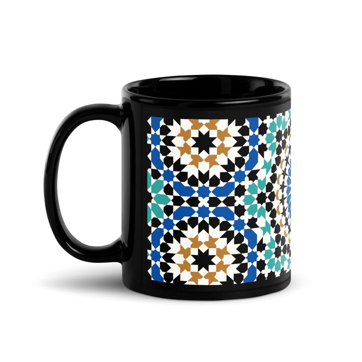 Black Glossy Mug Moroccan Design - bluedesertexperience