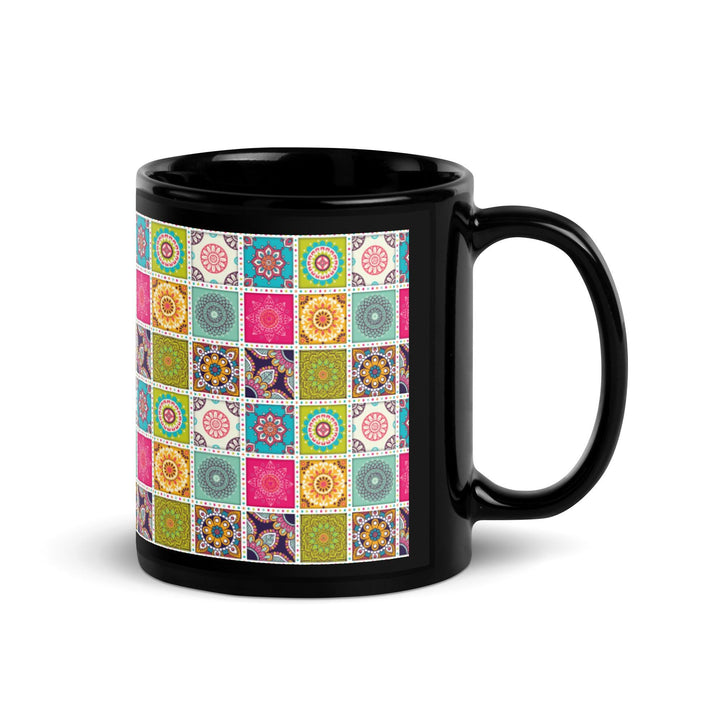 Black Glossy Mug Moroccan Design - bluedesertexperience