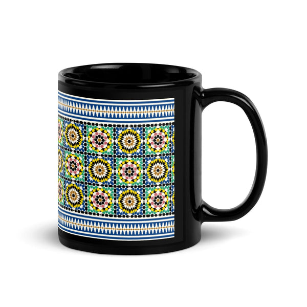 Black Glossy Mug Moroccan Design - bluedesertexperience