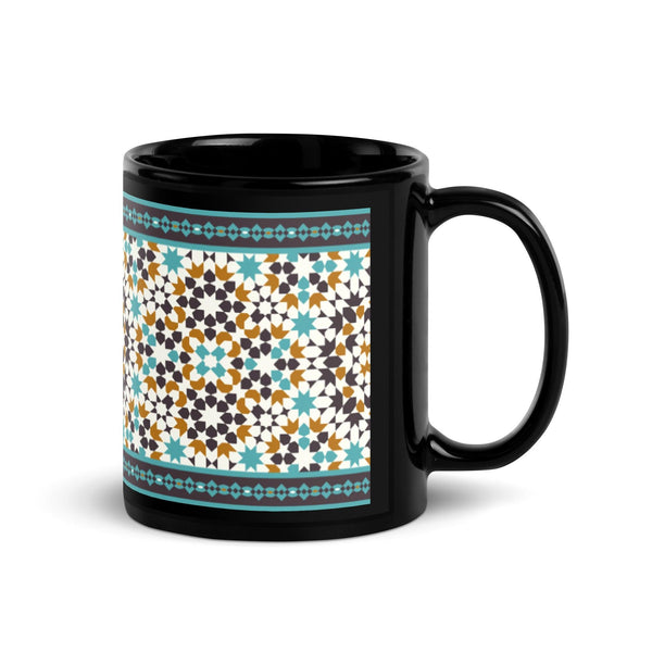 Black Glossy Mug Moroccan Design - bluedesertexperience