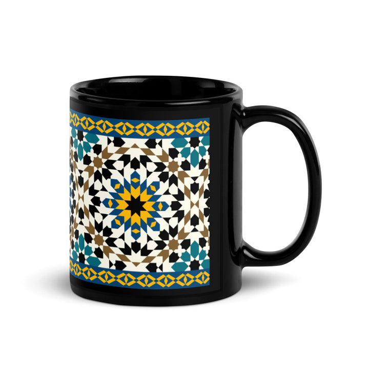 Black Glossy Mug Moroccan Design - bluedesertexperience