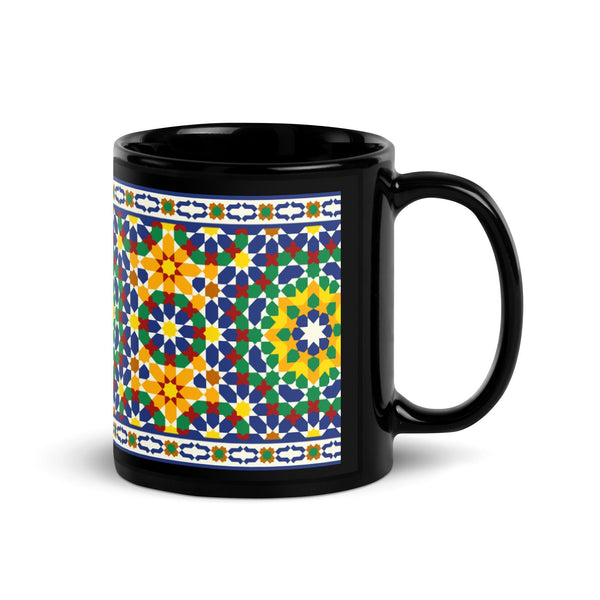 Black Glossy Mug Moroccan Design - bluedesertexperience