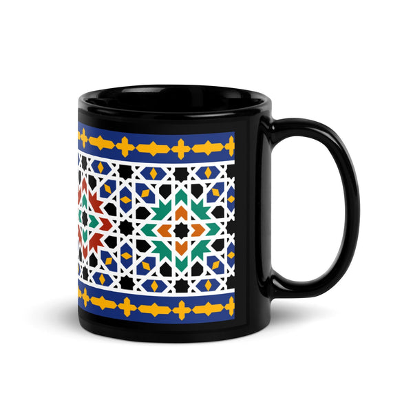 Black Glossy Mug Moroccan Design - bluedesertexperience