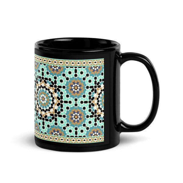 Black Glossy Mug Moroccan Design - bluedesertexperience