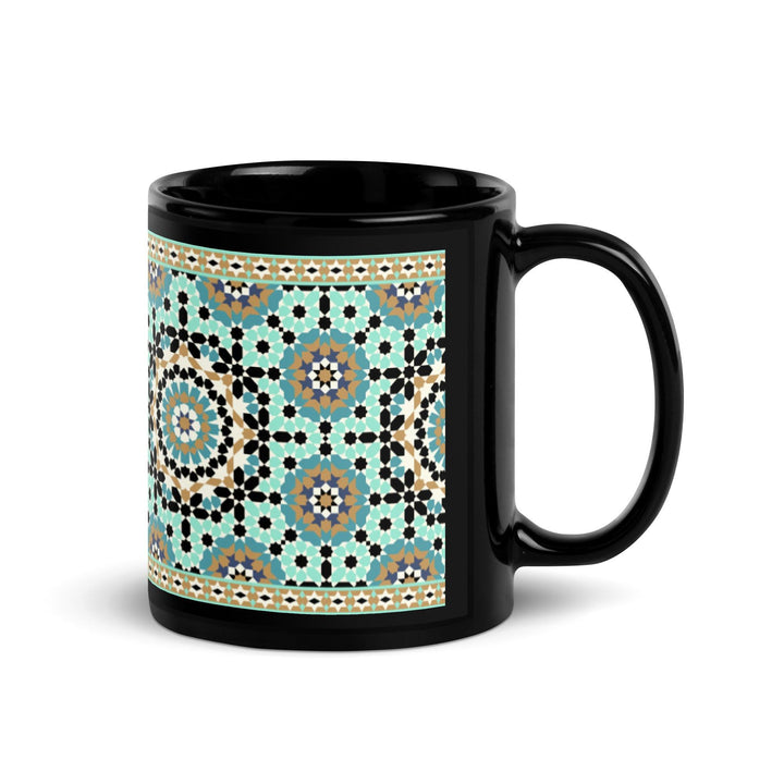 Black Glossy Mug Moroccan Design - bluedesertexperience