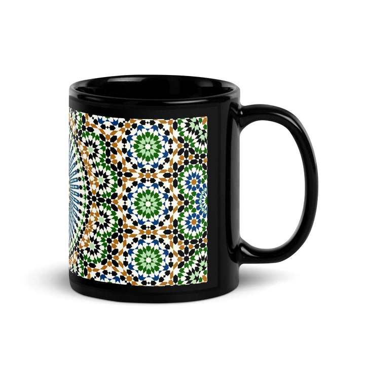 Black Glossy Mug Moroccan Design - bluedesertexperience