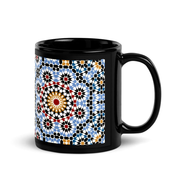 Black Glossy Mug Moroccan Design - bluedesertexperience