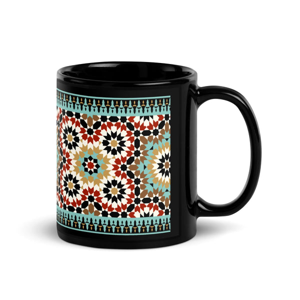 Black Glossy Mug Moroccan Design - bluedesertexperience