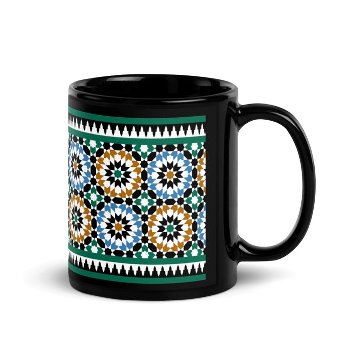 Black Glossy Mug Moroccan Design - bluedesertexperience