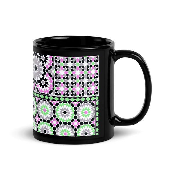 Black Glossy Mug Moroccan Design - bluedesertexperience