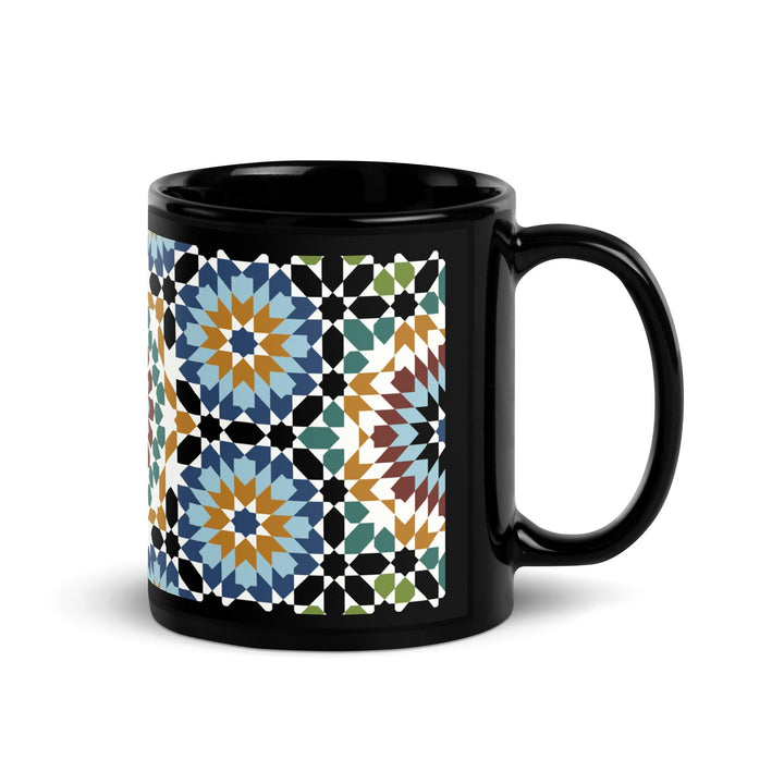 Black Glossy Mug Moroccan Design - bluedesertexperience