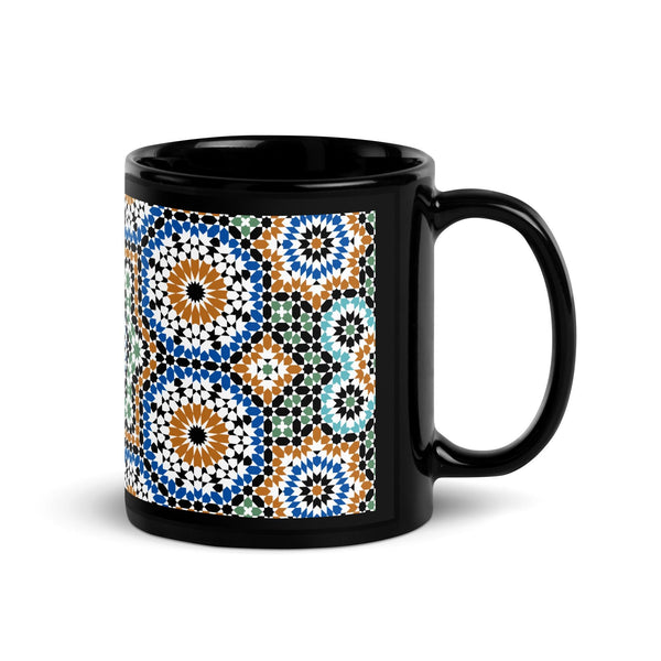 Black Glossy Mug Moroccan Design - bluedesertexperience