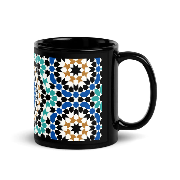 Black Glossy Mug Moroccan Design - bluedesertexperience