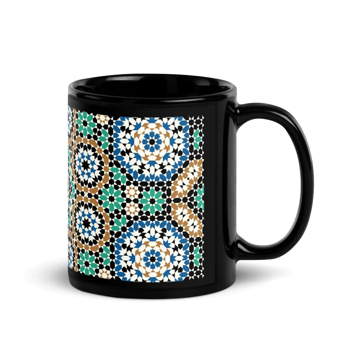 Black Glossy Mug Moroccan Design - bluedesertexperience