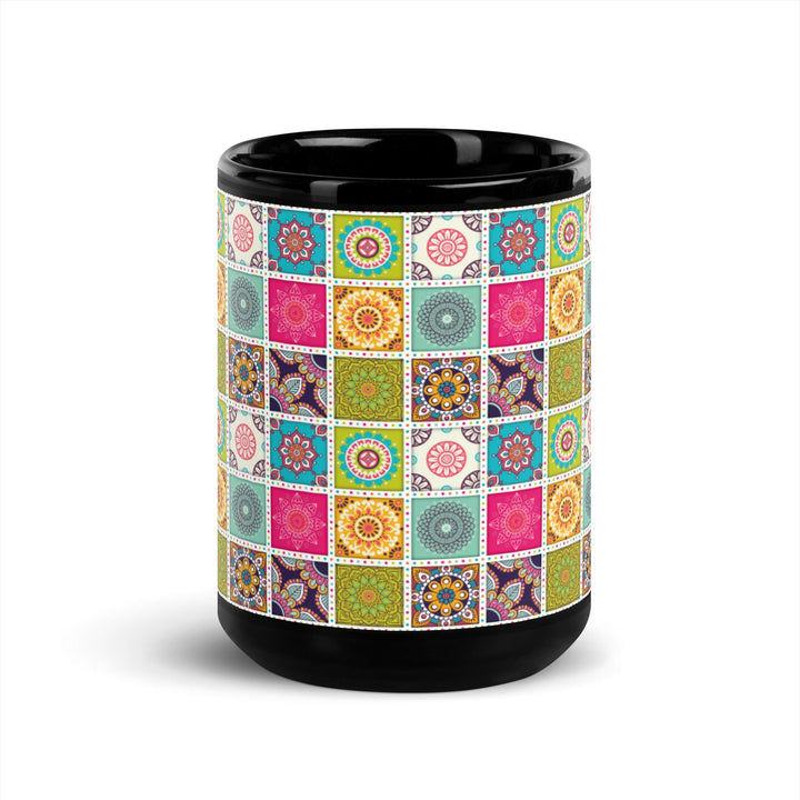 Black Glossy Mug Moroccan Design - bluedesertexperience