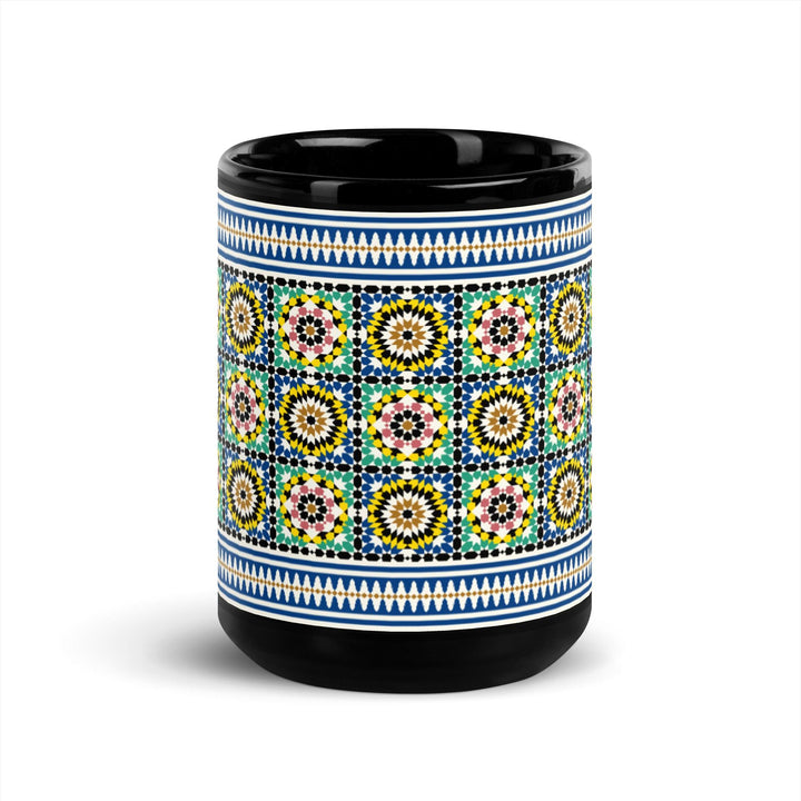 Black Glossy Mug Moroccan Design - bluedesertexperience