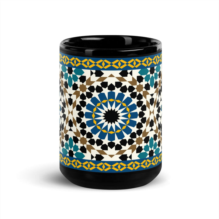 Black Glossy Mug Moroccan Design - bluedesertexperience